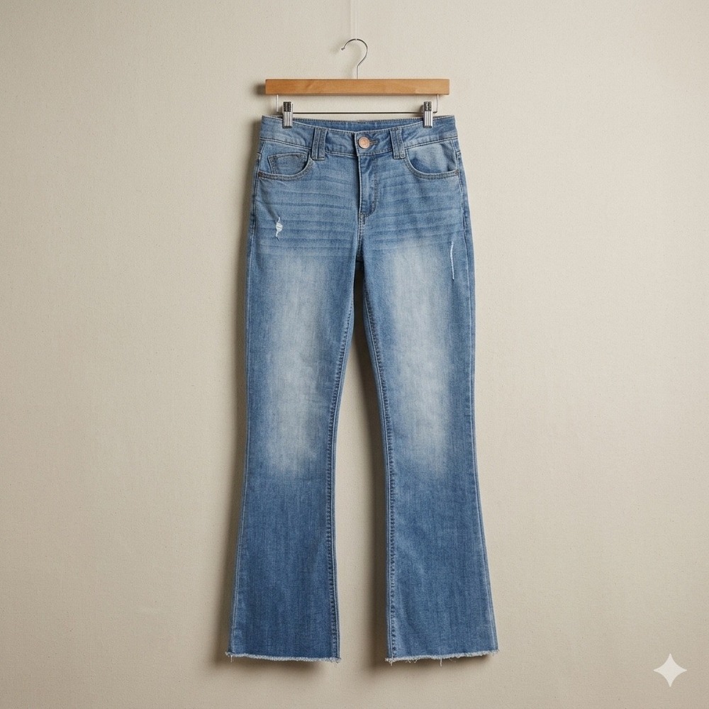 Democracy Ab Technology Flare Jeans Womens 6 Blue Medium Wash Raw Hem